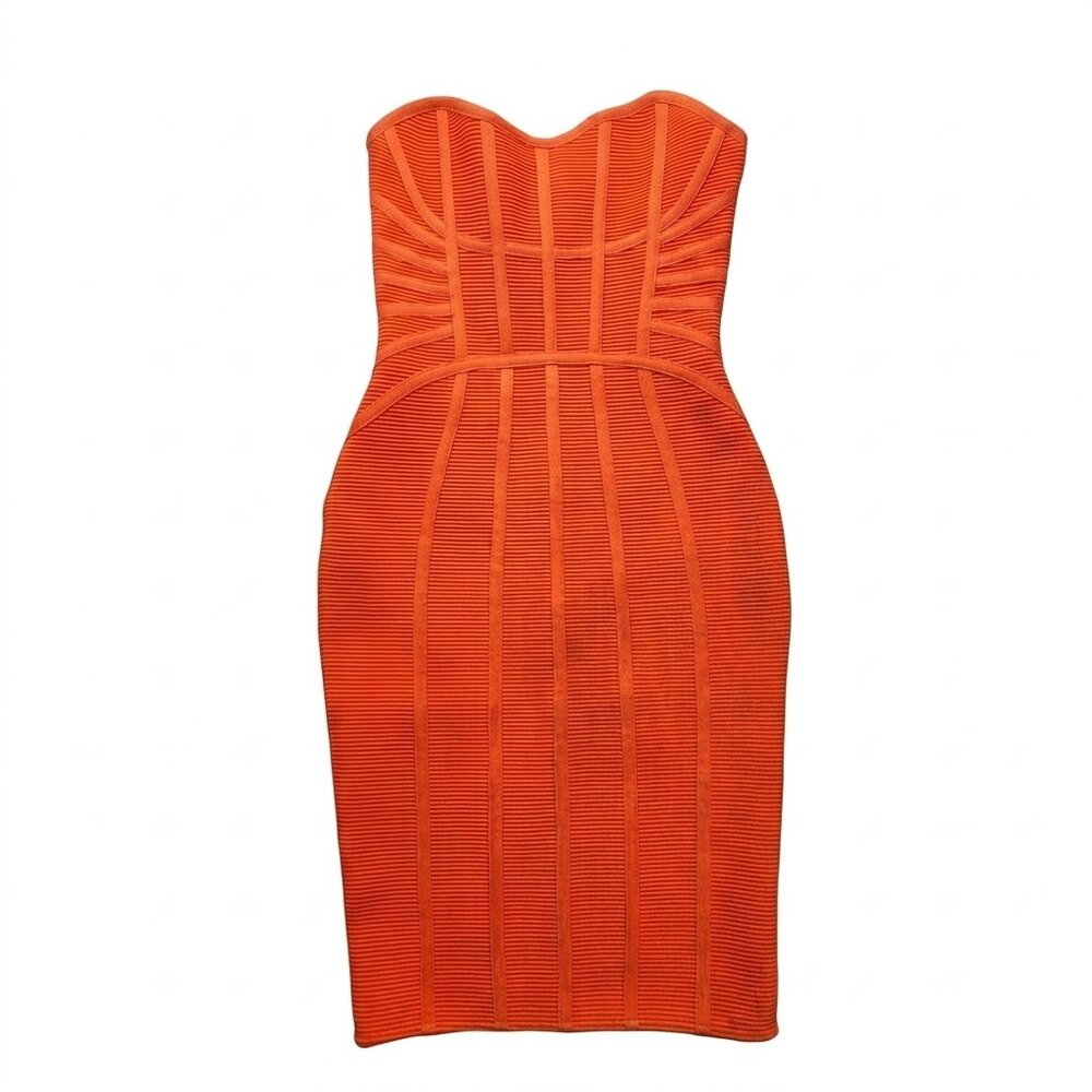 Orange Bodycon Dress with Full Back Zipper Size Small Cocktail Clubwear Bold